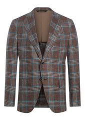 And Teal Silk And Linen Blend Plaid Jacket