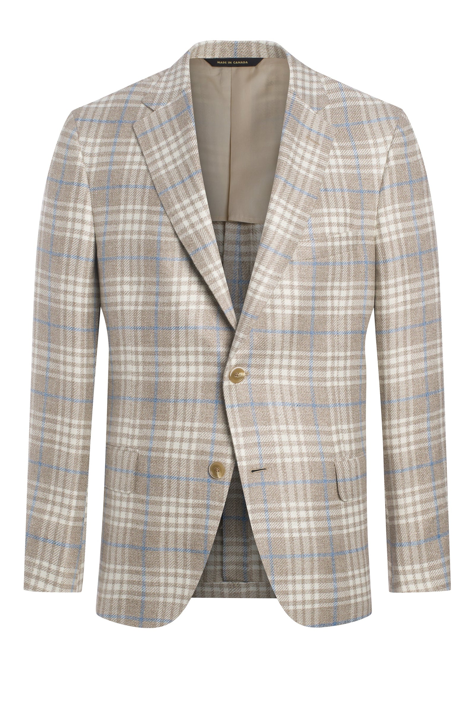 Beige Linen Blend Glen Plaid Jacket