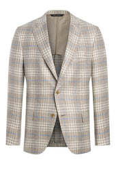 Beige Linen Blend Glen Plaid Jacket
