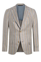 Beige Linen Blend Textured Stripe Jacket