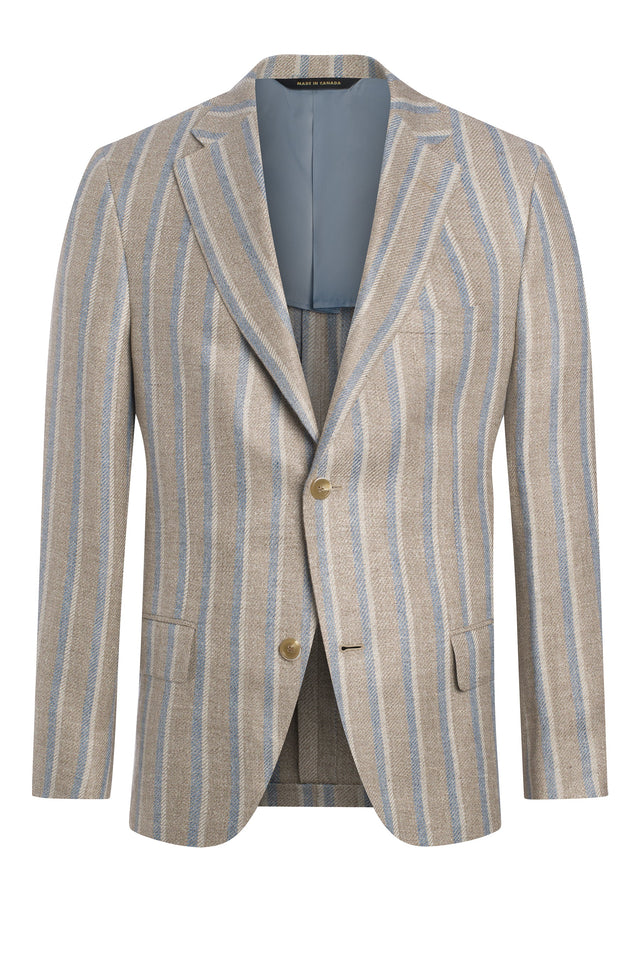 Beige Linen Blend Textured Stripe Jacket
