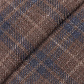 Brown Blue Plaid Linen Wool Jacket