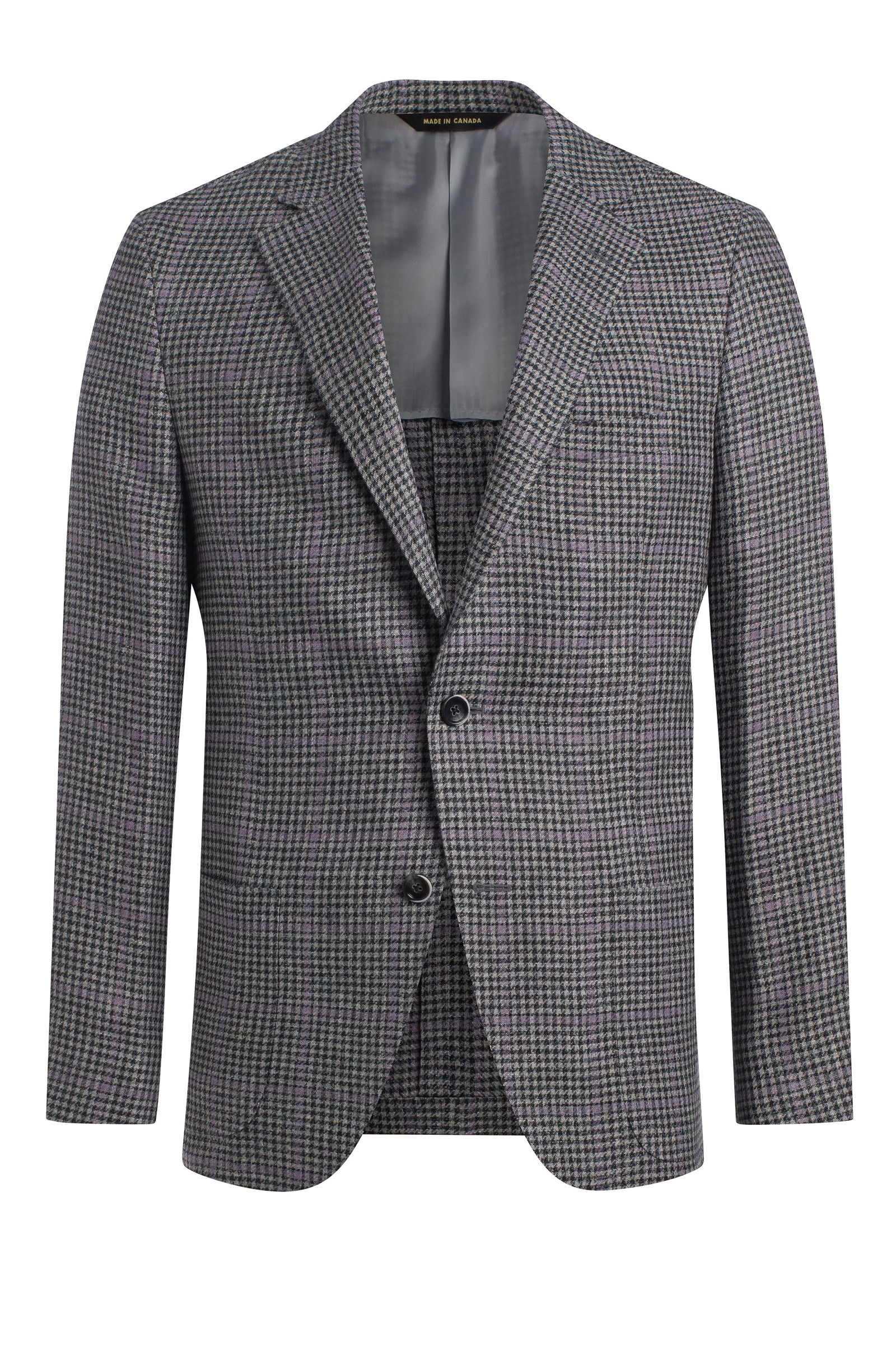 Grey Purple Linen Blend Houndstooth Jacket