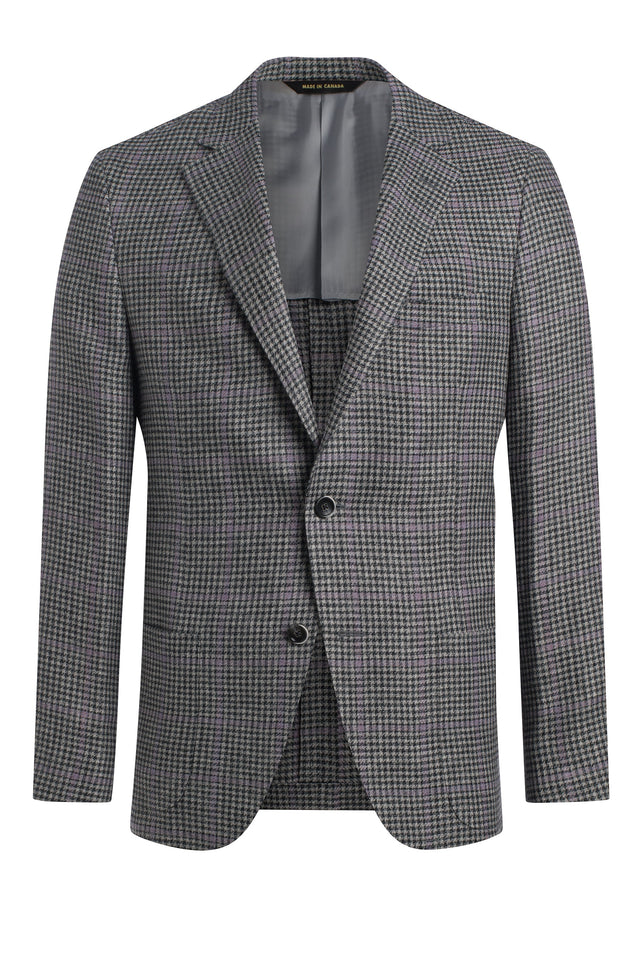 Grey & Purple Linen Blend Houndstooth Jacket
