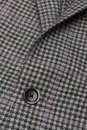 Grey Purple Linen Blend Houndstooth Jacket