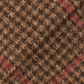 Brown Linen, Wool and Silk Houndstooth Red Jacket