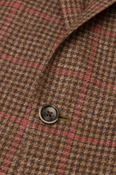 Brown Linen, Wool and Silk Houndstooth Red Jacket