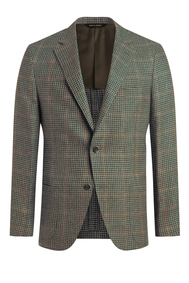 Green Wool, Linen and Silk Houndstooth Jacket