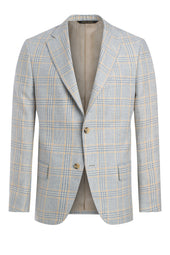 Light Blue Linen, Wool Glen Plaid Jacket
