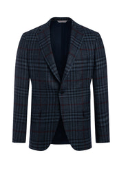Blue Wool, Silk and Linen Plaid Jacket
