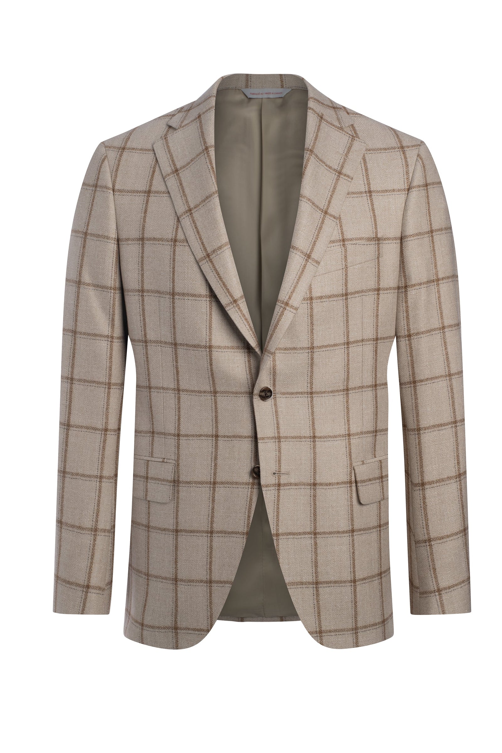Beige Wool Silk And Linen Flannel Windowpane Jacket