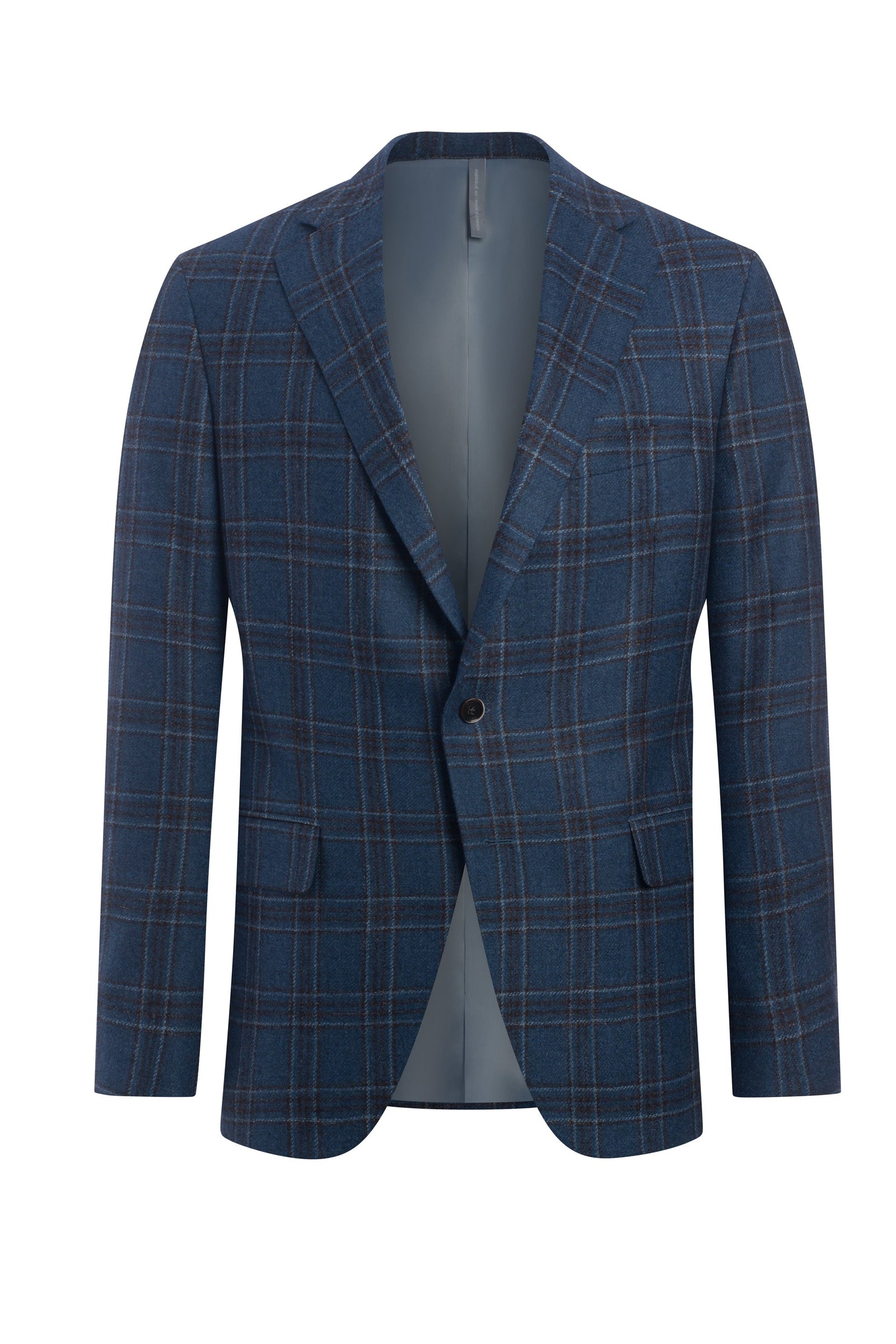 Blue Wool Silk And Linen Textured Plaid Jacket