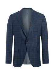 Blue Wool Silk And Linen Textured Plaid Jacket