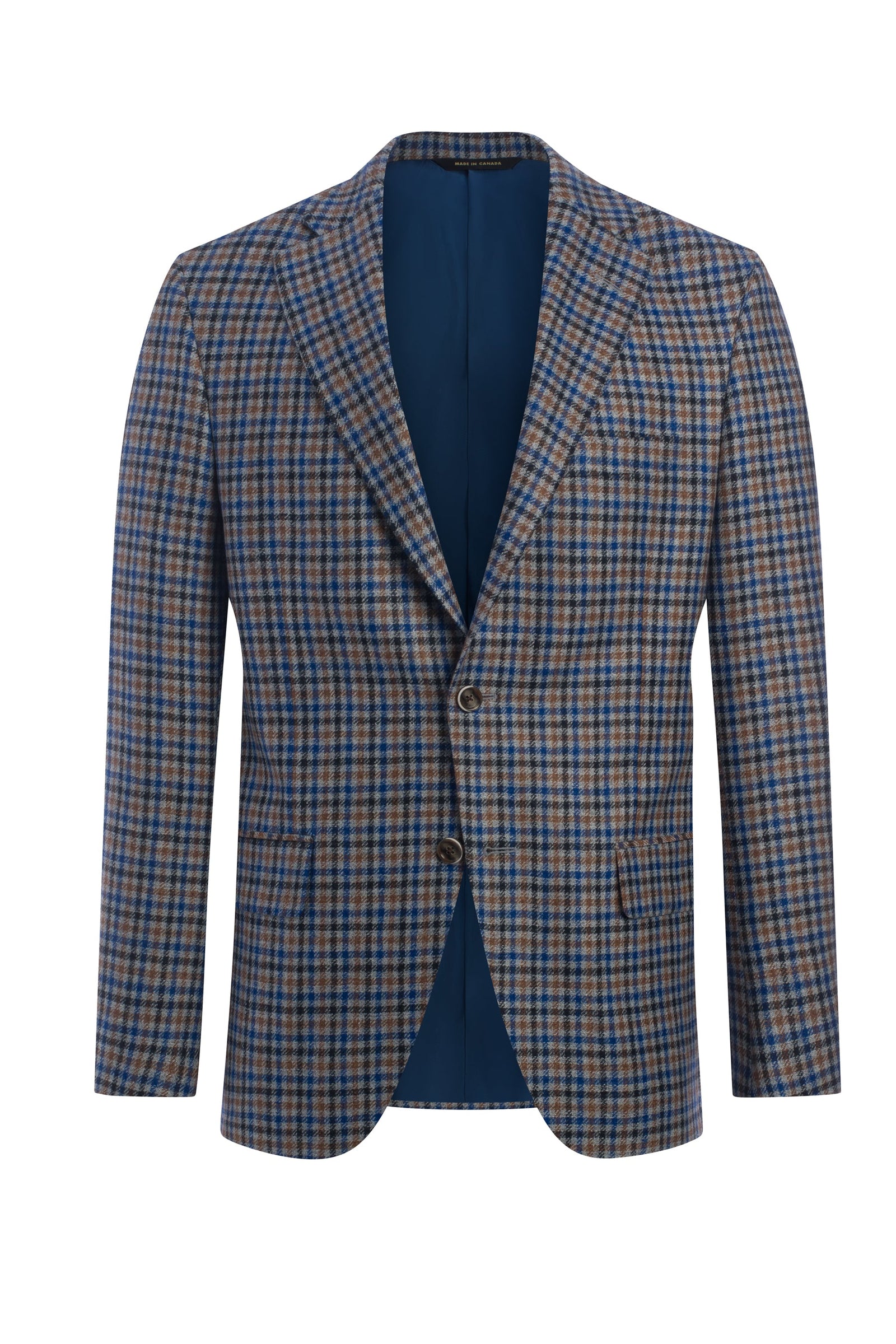Light Blue Wool, Silk, Linen Flannel Check Jacket