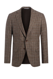 Brown Cotton, Wool and Linen Blend Plaid Jacket