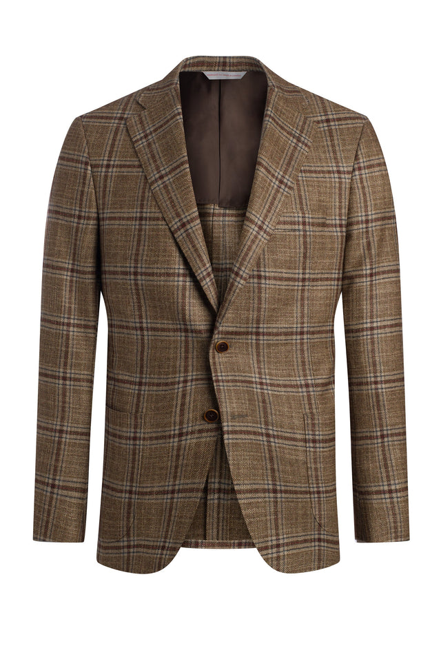 Tan Wool, Silk and Cashmere Plaid Jacket