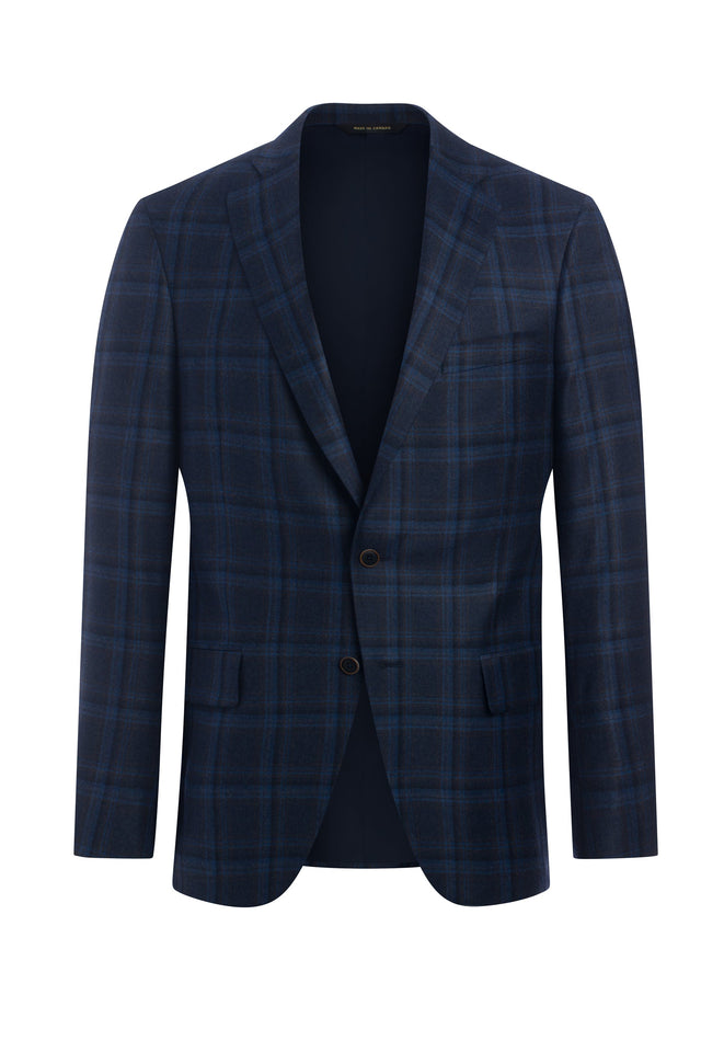 Dark Blue Super 130's Plaid Jacket