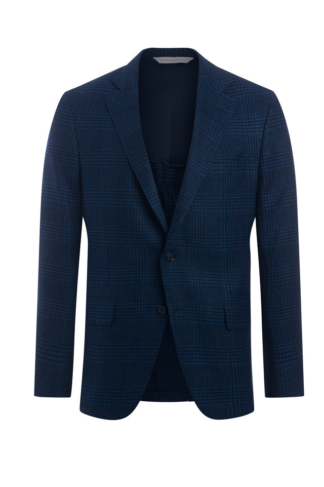 Blue Cotton Blend Plaid Jacket
