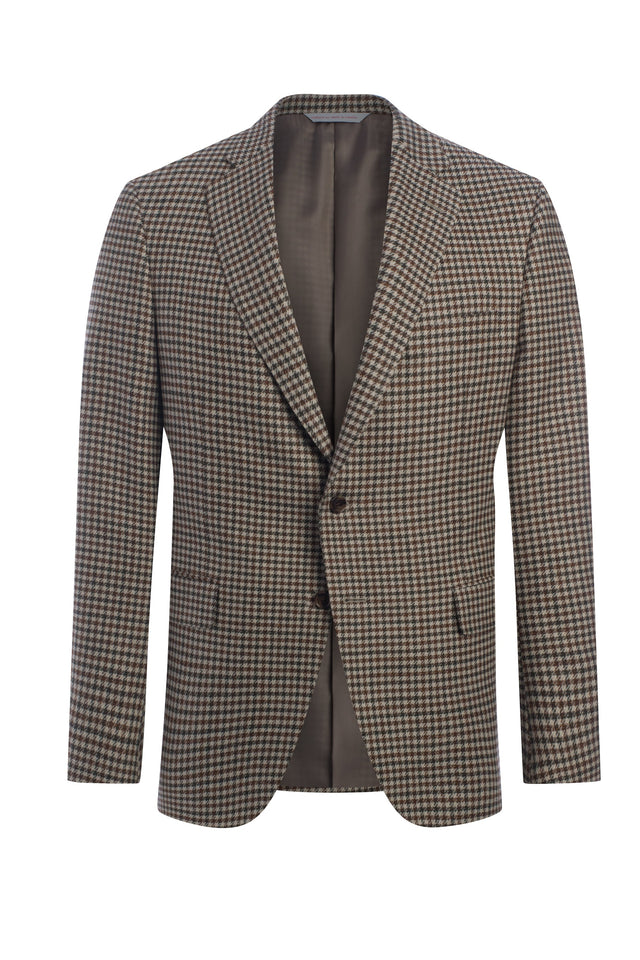 Beige Cotton Blend Houndstooth Jacket