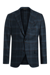 Navy Wool, Silk and Cashmere Windowpane Jacket