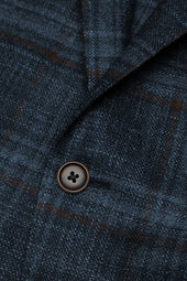Navy Wool, Silk and Cashmere Windowpane Jacket