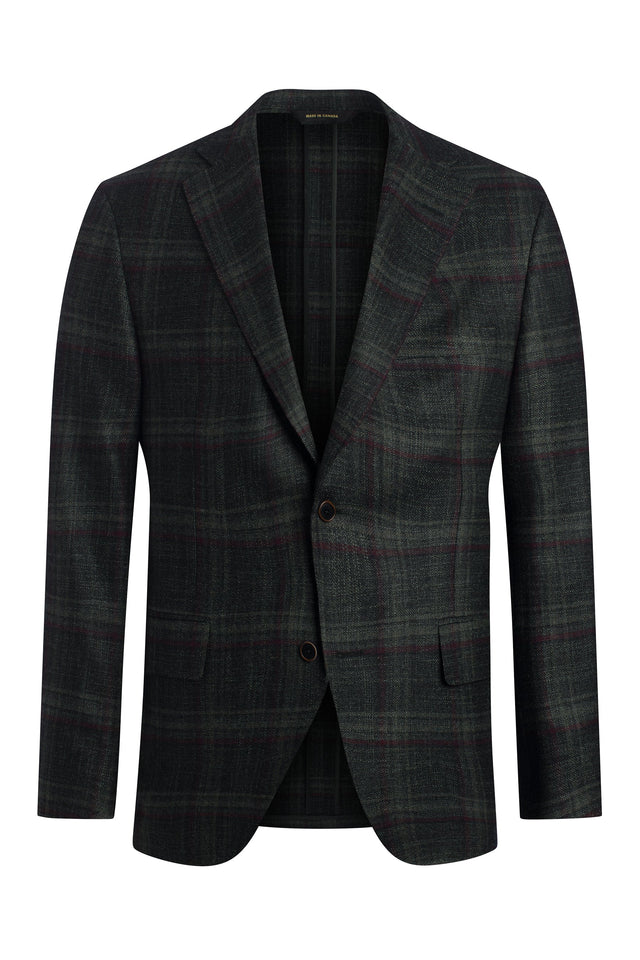 Forest Green Wool, Silk and Cashmere Windowpane Jacket
