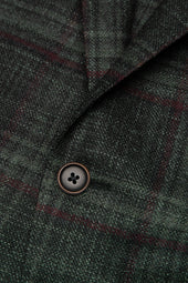 Forest Green Wool, Silk and Cashmere Windowpane Jacket