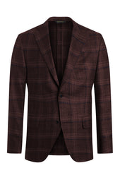 Wine Wool, Silk and Cashmere Windowpane Jacket