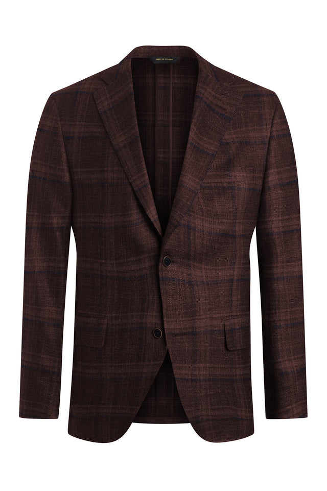 Wine Wool, Silk and Cashmere Windowpane Jacket