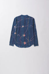 Sky Indigo Cotton Silk Striped Shirt