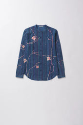Sky Indigo Cotton Silk Striped Shirt
