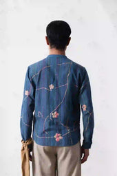 Sky Indigo Cotton Silk Striped Shirt