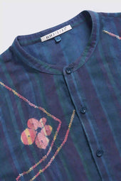 Sky Indigo Cotton Silk Striped Shirt