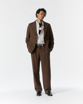 Double-Pleat Wool Herringbone Trousers