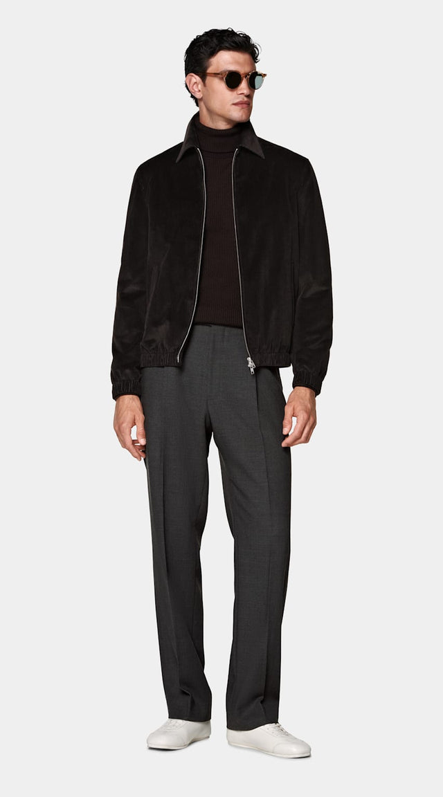 Dark Brown Corduroy Bomber Jacket