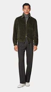 Dark Green Corduroy Bomber Jacket