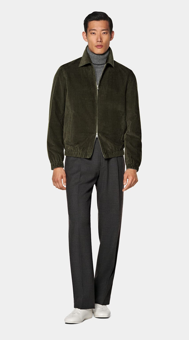 Dark Green Corduroy Bomber Jacket