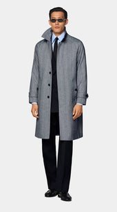 Navy Herringbone Relaxed Raglan Overcoat