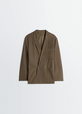 Double Breasted Leather Tailored Jacket In Nubuck