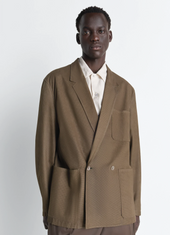 DOUBLE BREASTED LEATHER TAILORED JACKET IN NUBUCK
