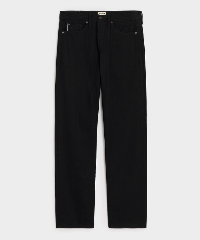 Relaxed Rigid Selvedge Pleated Jean in Black