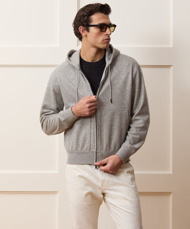Camel-Cashmere Full-Zip Hoodie