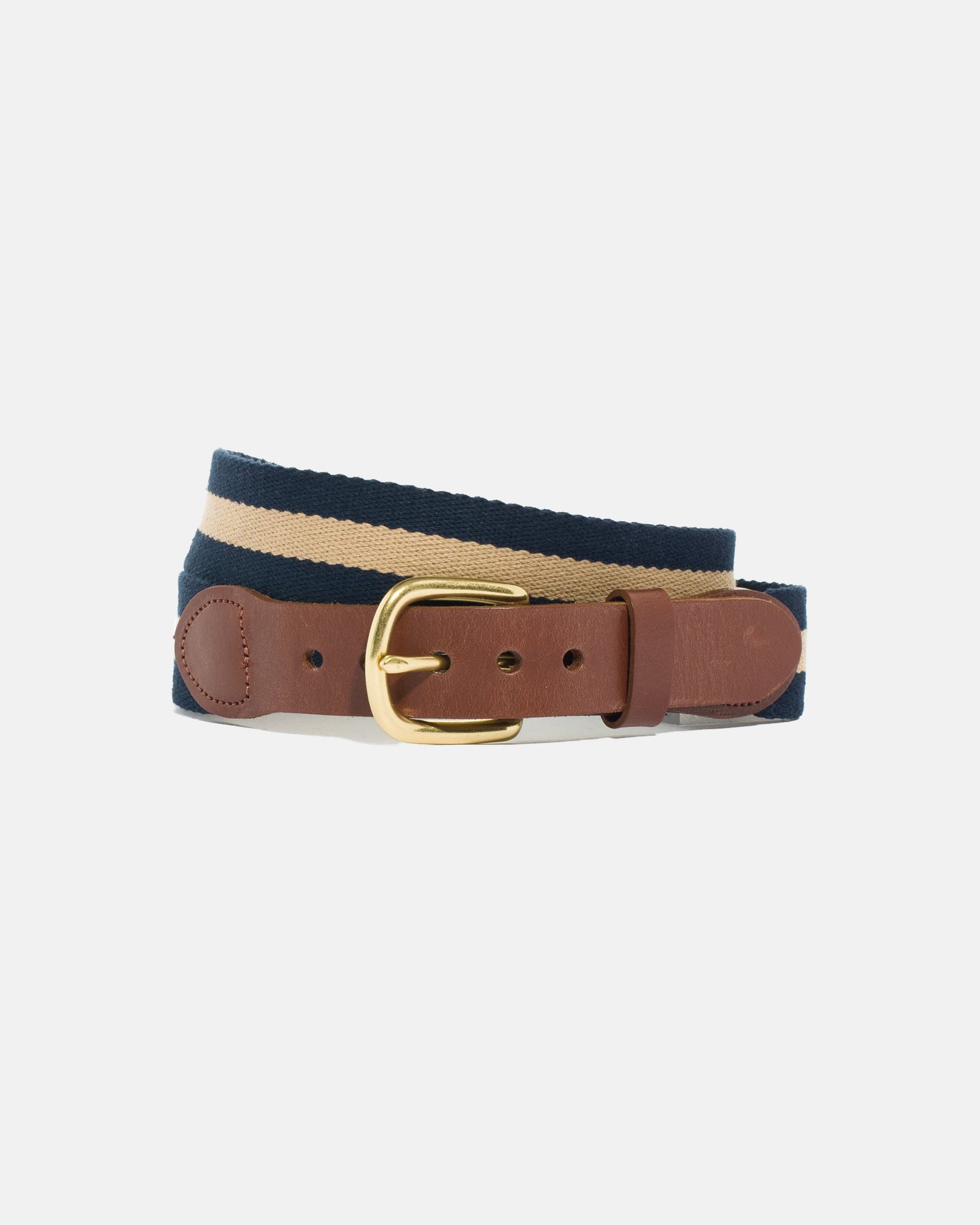 Made In Usa Khaki Striped Smooth Belgian Surcingle Belt