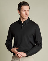 Long Sleeve Smart Cotton Polo - Black