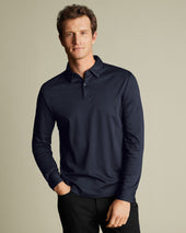 Long Sleeve Smart Cotton Polo - Navy