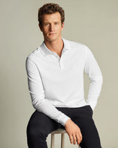 Long Sleeve Pique Polo - White