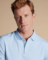 Striped Tyrwhitt Pique Polo Cornflower