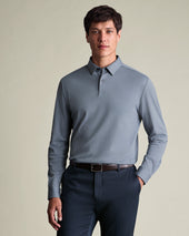 Long Sleeve Smart Cotton Polo – Steel Blue