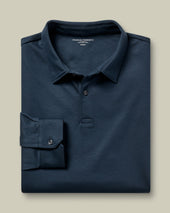 Long Sleeve Smart Cotton Polo Petrol Blue