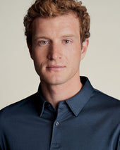 Long Sleeve Smart Cotton Polo Petrol Blue
